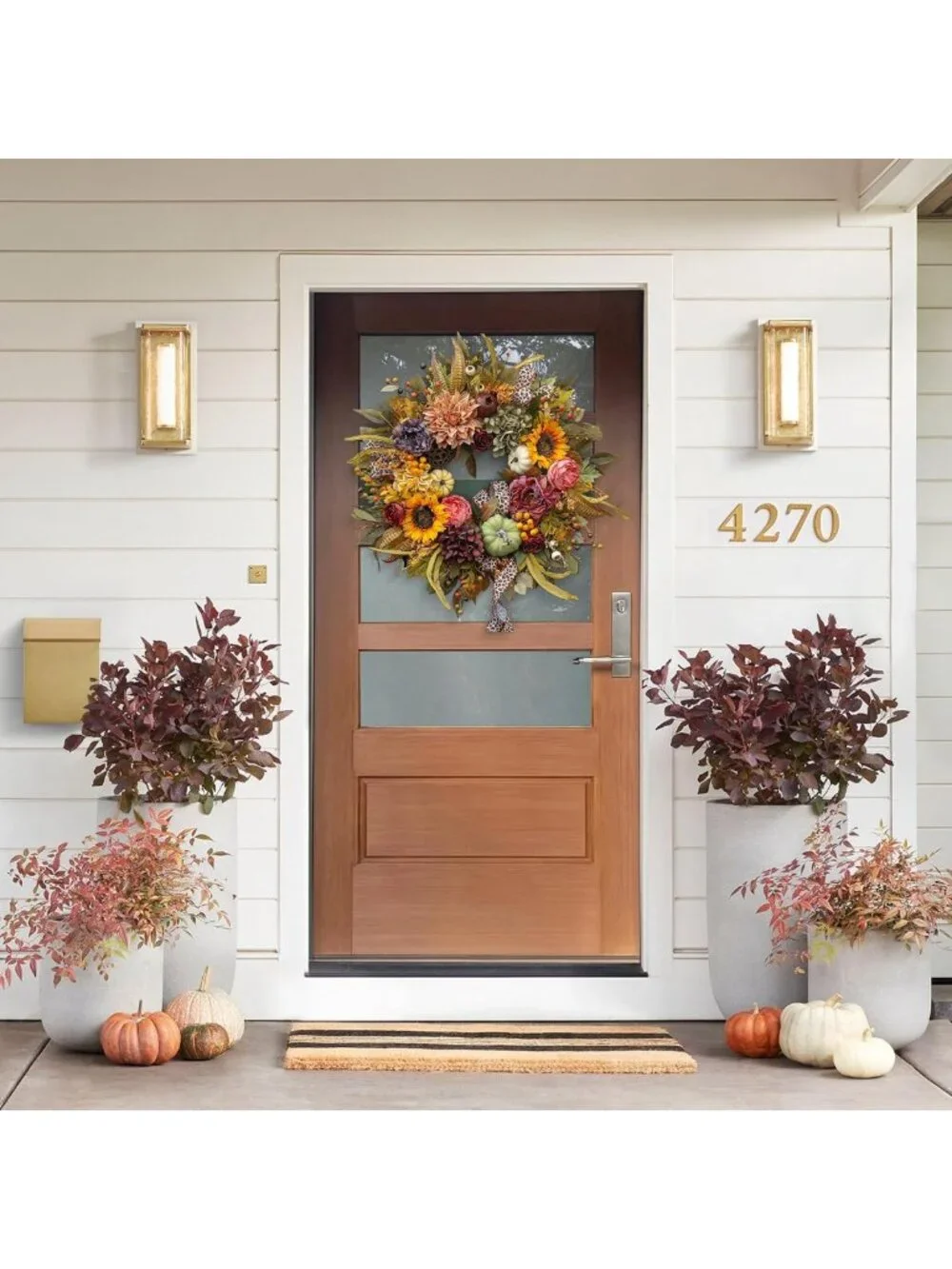 24-Inch Autumn Front Door Wreath with Pumpkins & Sunflowers - Fall Decor